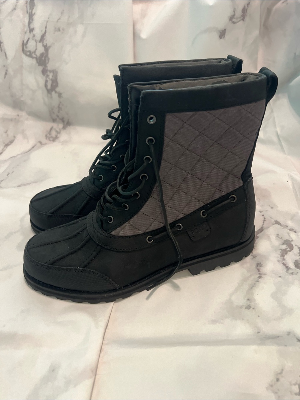 Polo by Ralph Lauren Black and Gray Quilted Lace-Up Men's Boots